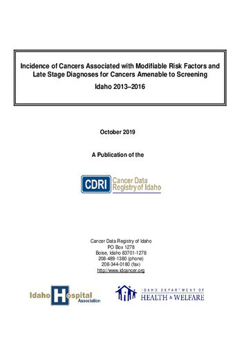 Idaho Cancer Incidence Modifiable Risk Factors and Screening 2013-2016