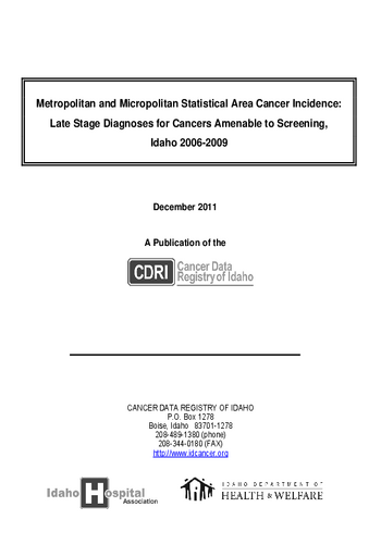 Metropolitan and Micropolitan Statistical Area Cancer Incidence Idaho, 2006-2009