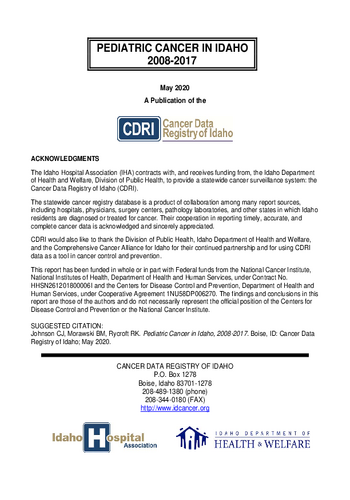 Pediatric Cancer in Idaho, 2008-2017