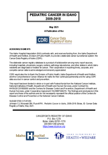 Pediatric Cancer in Idaho, 2009-2018