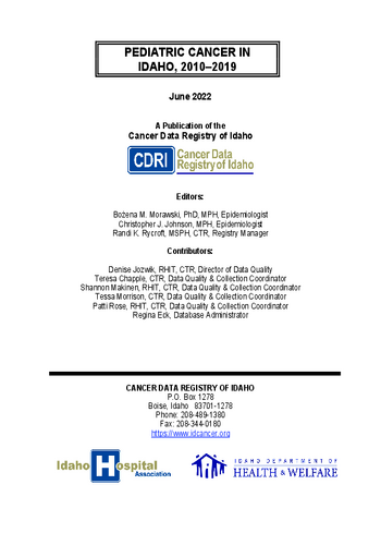 Pediatric Cancer in Idaho, 2010-2019