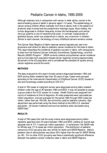Pediatric Cancer in Idaho, 1995-2005