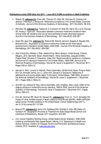 Publications using CDRI data July 2011 - June 2012