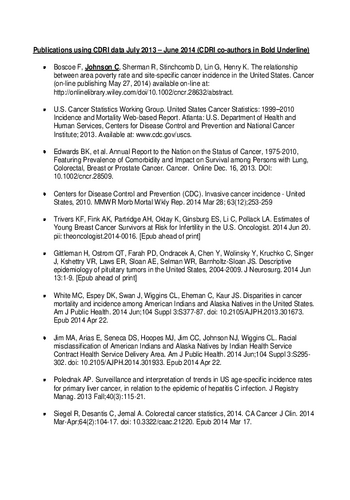 Publications using CDRI data July 2013 - June 2014