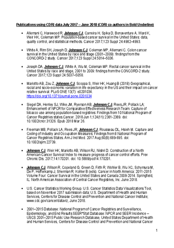 Publications using CDRI data July 2017 - June 2018